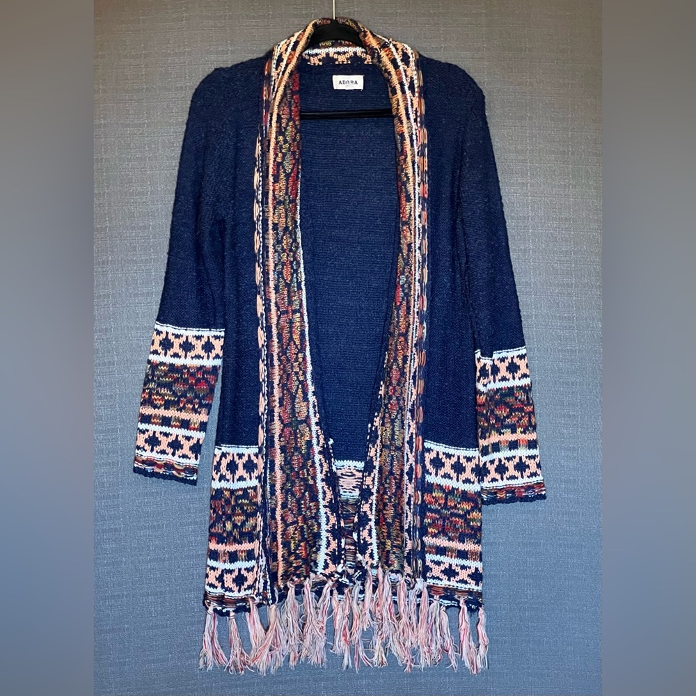 Adora Longline Multi Color Boho Open Cardigan. Fr… - image 1
